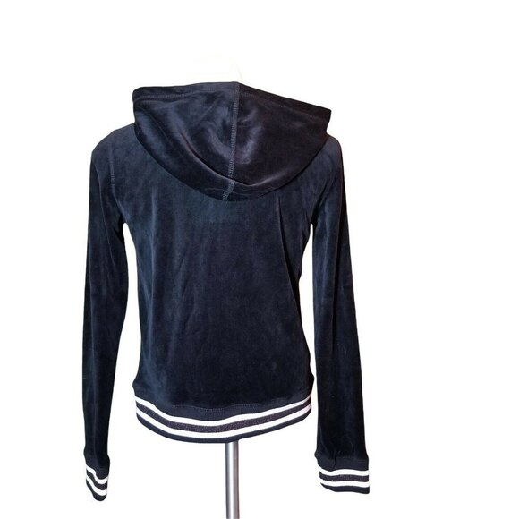 Betsey Johnson Black Velvet Rose Gold Zip Up Hooded  Track Jacket Small NWT - Picture 3 of 8